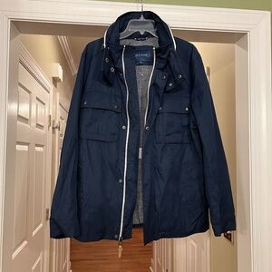 NWOT Men's Cole Haan Military Oxford Jacket w/ Hidden Hood Navy Blue Size MEDIUM